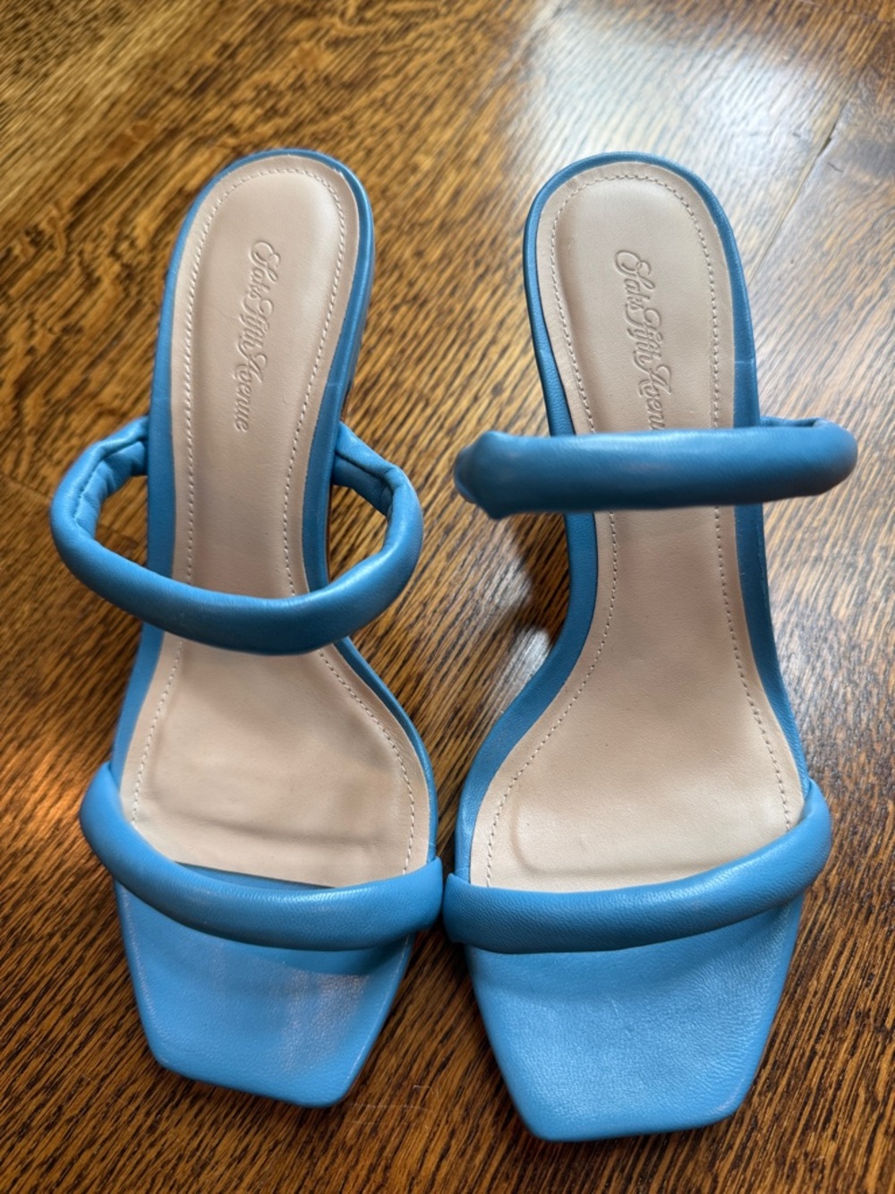 Saks Fifth Avenue Blue Padded Double-Strap Heeled Slides